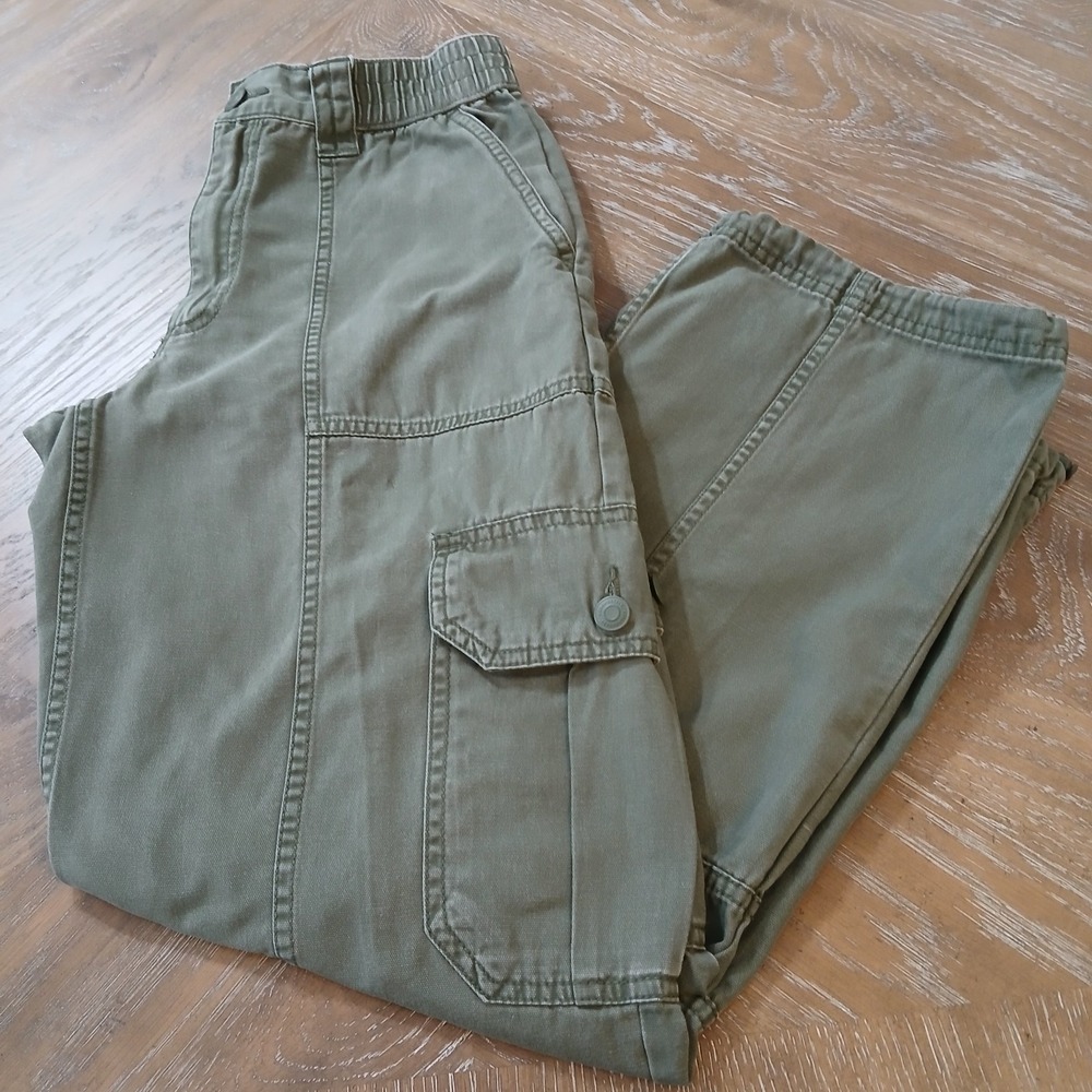 Aeropostale Men Cargo Pants SzS Olive Drawstring Hem Cotton Outdoors Hiking